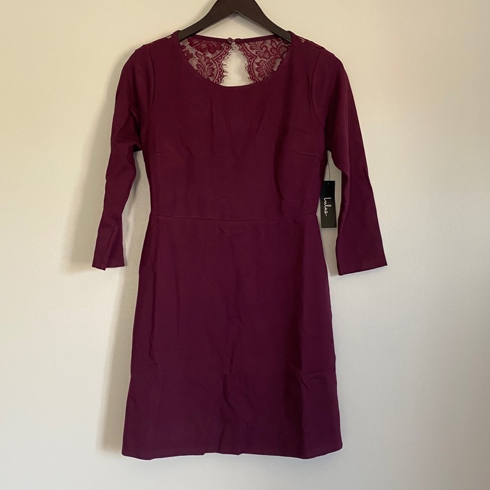 𝅺NWT LULUS Love Language Plum Lace Backless Dress M - Picture 5 of 11